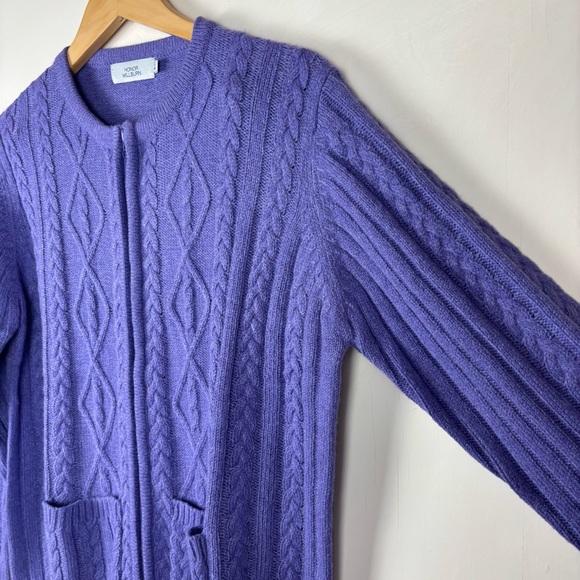 Honor Millburn Purple Cable Knit Zip Cardigan UK M (14-16) Preppy Cottagecore - Picture 9 of 13
